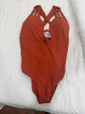 BECCA Rust Orange One-Piece Swimsuit with Crisscross Back